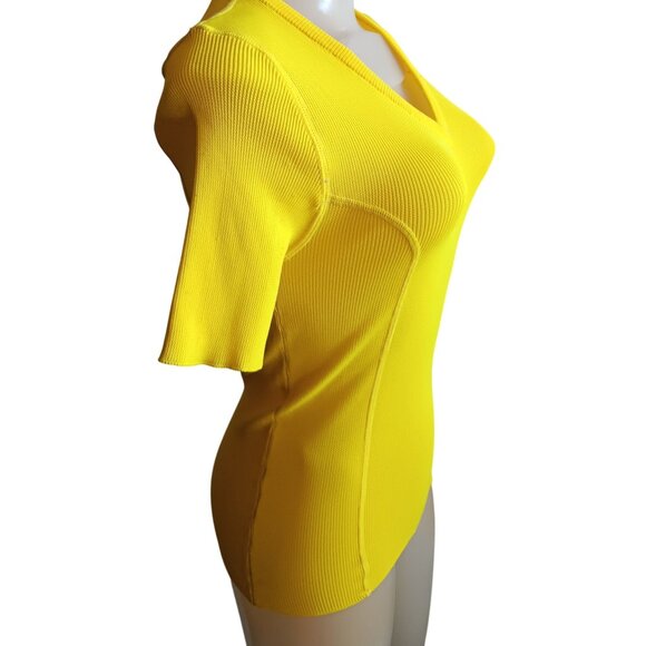 Women's Small Vintage T-shirt 1970's Disco Ribbed V-Neck Polyester Stretch - Picture 5 of 7